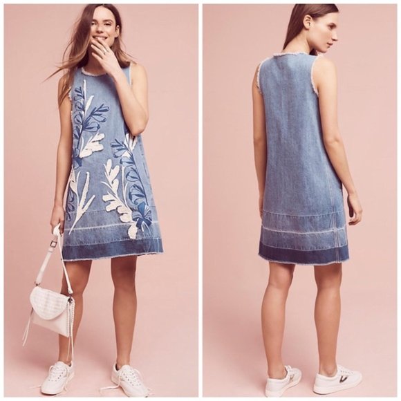Anthropologie Dresses & Skirts - ANTHROPOLOGIE Denim Leaves Shift Dress